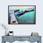Two Boats by a Wooden Dock Wall Art