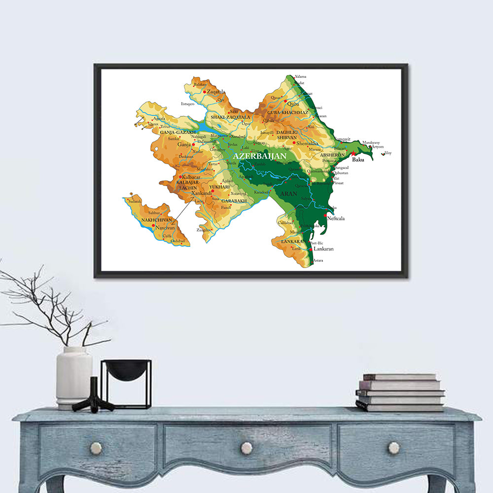 Relief Map of Azerbaijan Wall Art in a room, landscape