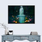 Moonlit Lotus Pond and Waterfall Wall Art