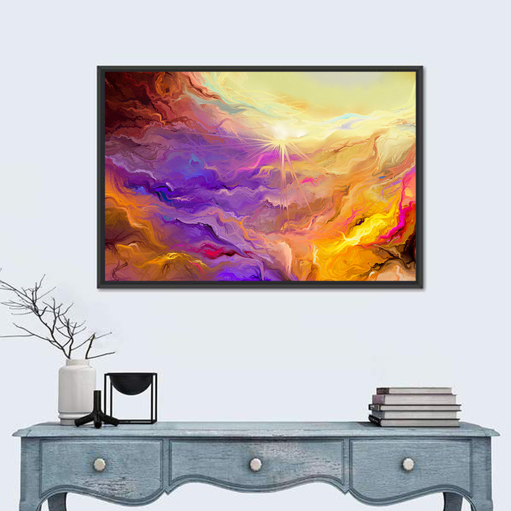 Radiant Sunburst Abstract Wall Art in a room, landscape