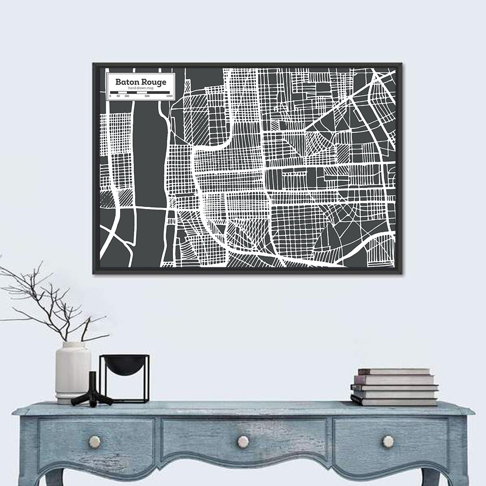 Baton Rouge Street Grid Map Wall Art in a room, landscape
