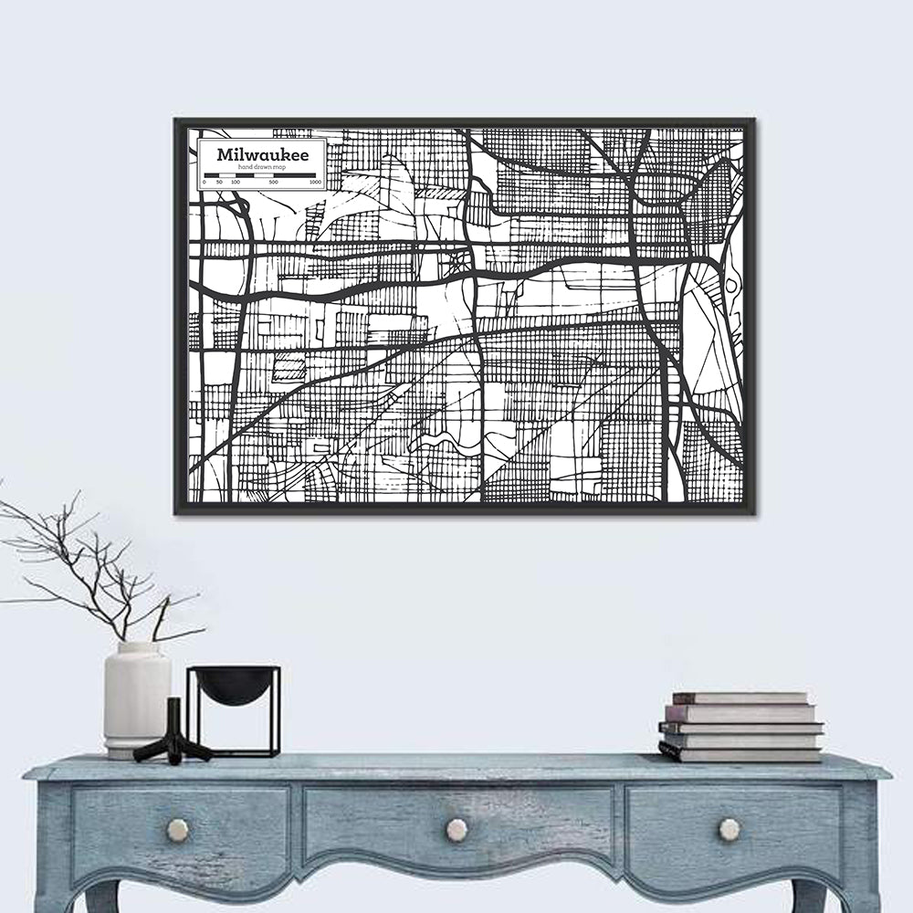 Hand-drawn Milwaukee City Map Wall Art