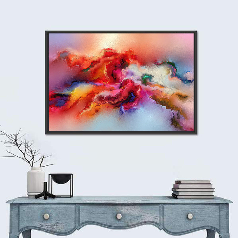 Hand Drawn Brushstroke Nebula Wall Art in a room, landscape