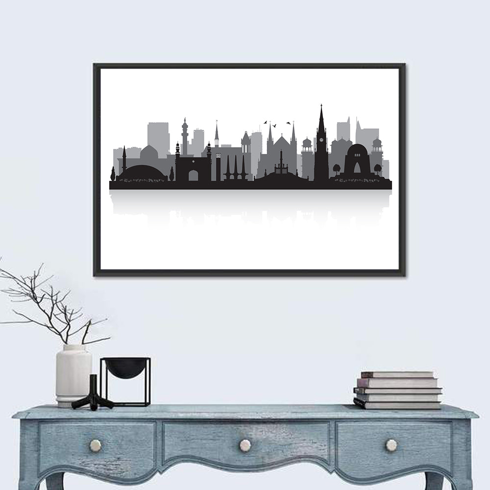 Karachi Skyline Silhouette Wall Art in a room, landscape