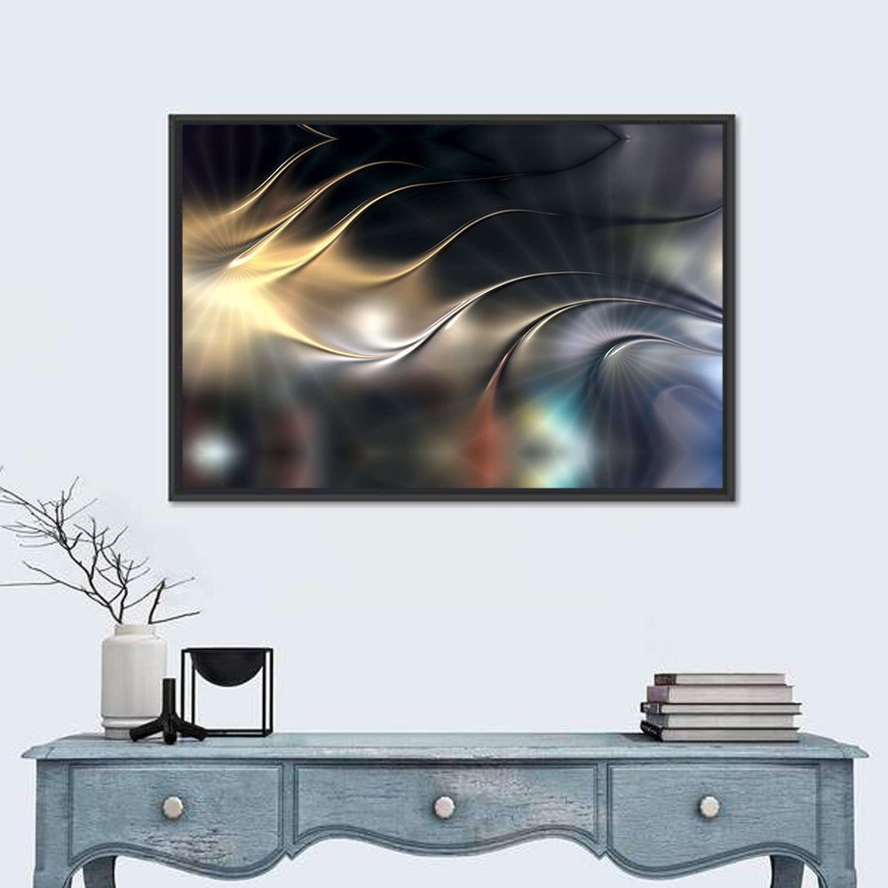 3d Metallic Wave Composition Wall Art in a room, landscape
