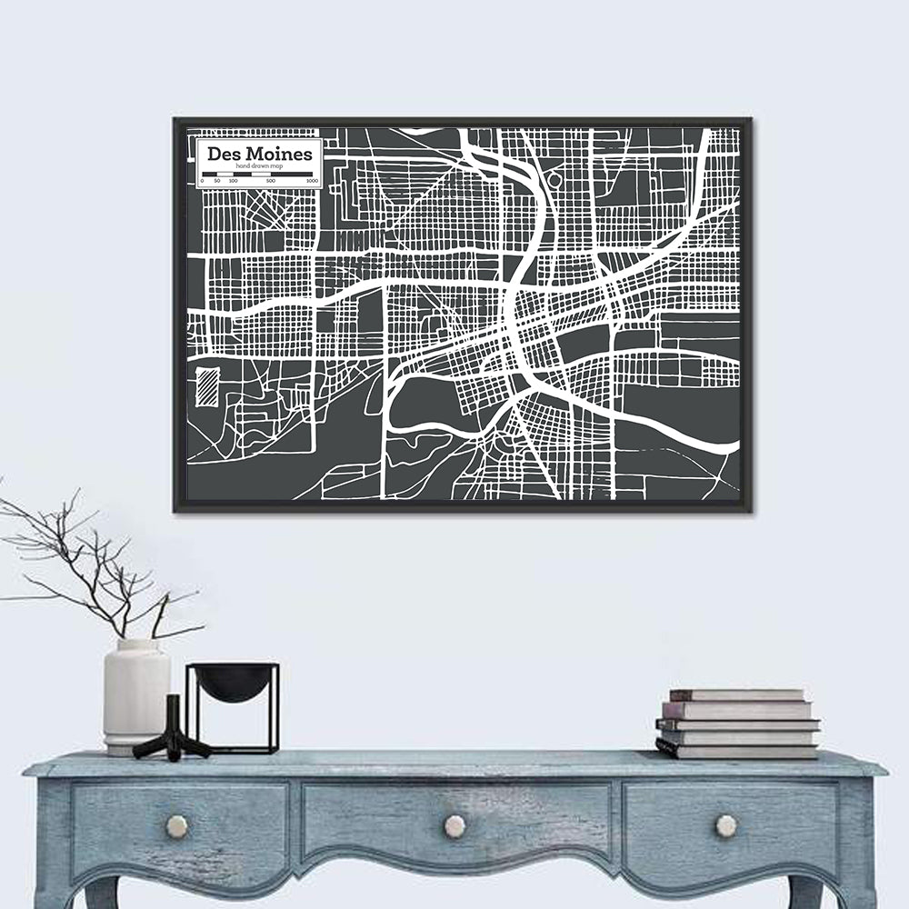 Des Moines Grid Map Wall Art
