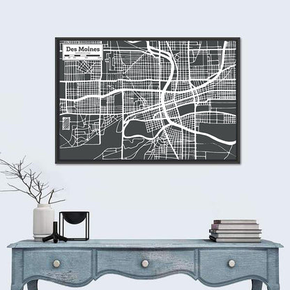 Des Moines City Map Wall Art