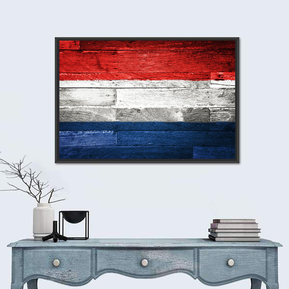 Dutch Flag on Distressed Wood Wall Art in a room, landscape