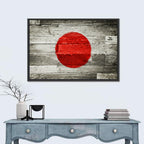Japanese Flag on Distressed Wood Wall Art