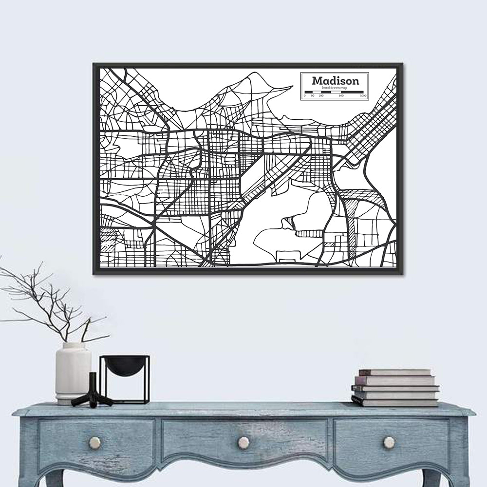 Hand Drawn Madison City Map Wall Art