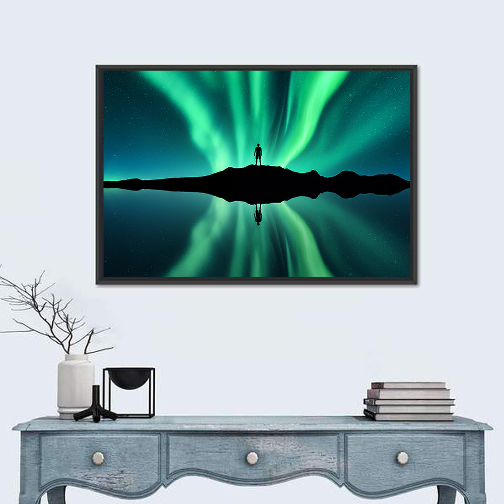 Northern Lights Over Mountain Lake, Norway Wall Art