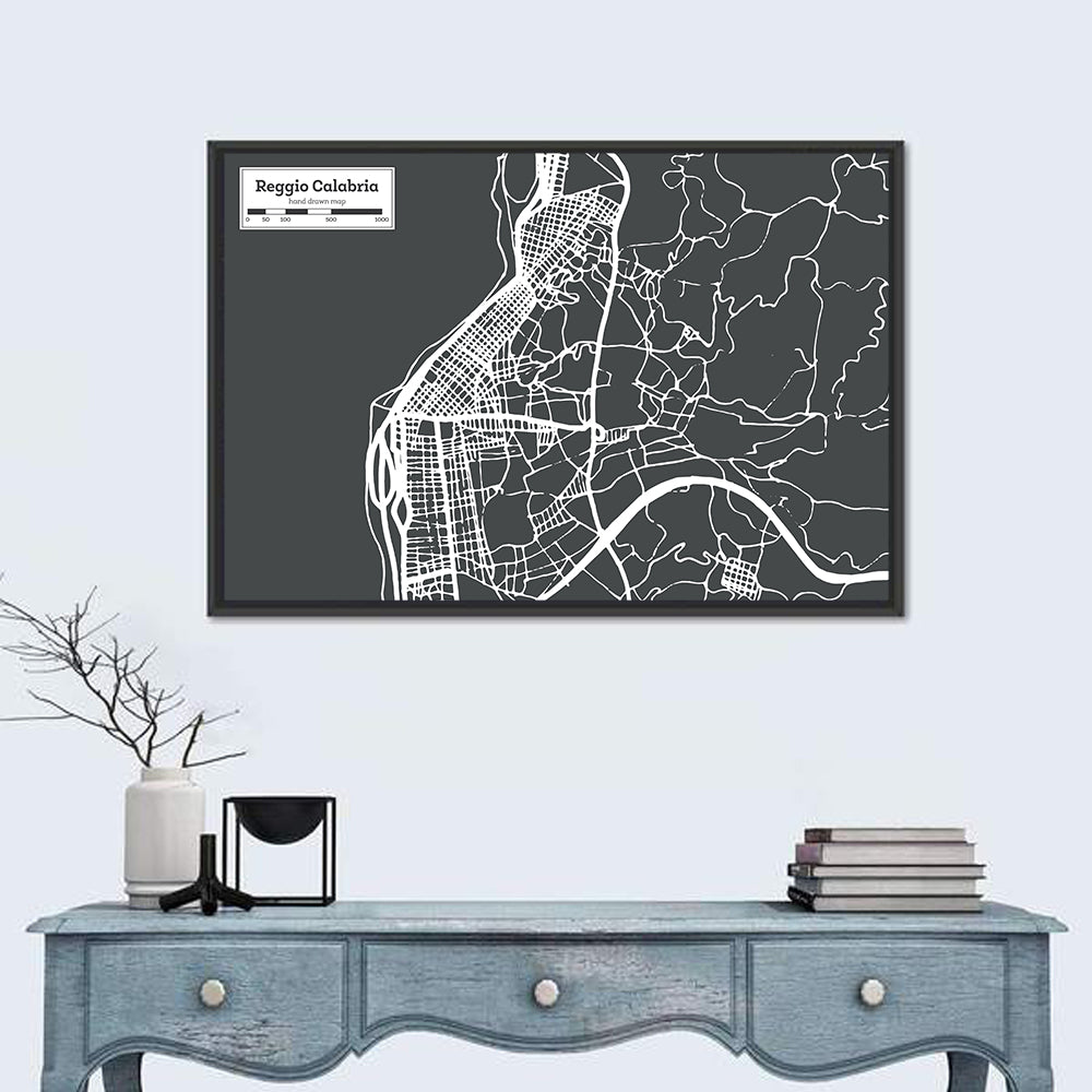 Reggio Calabria Minimalist City Map Wall Art in a room, landscape