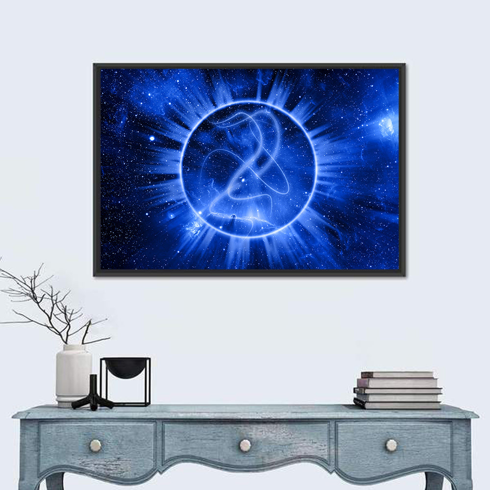 Cosmic Rays Over Blue Nebula Wall Art in a room, landscape