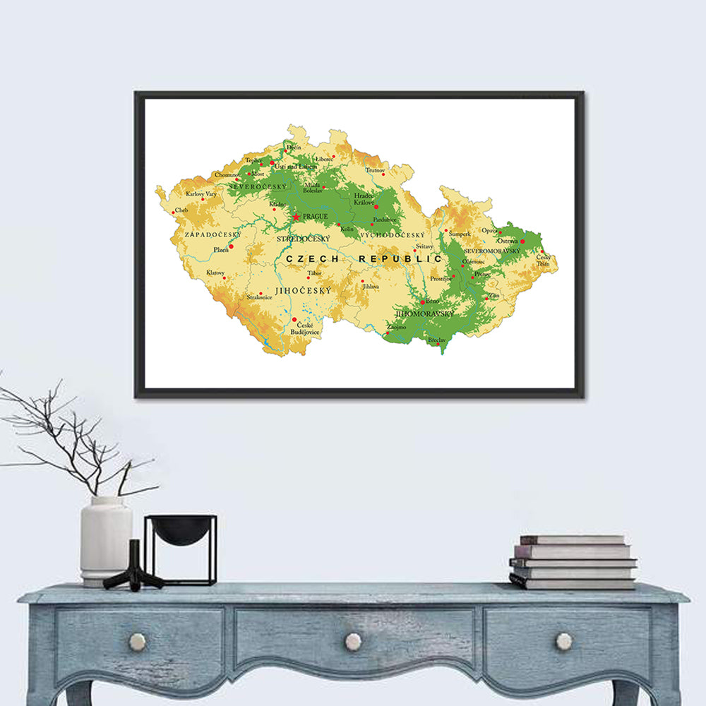 Czech Republic Topographic Relief Map Wall Art