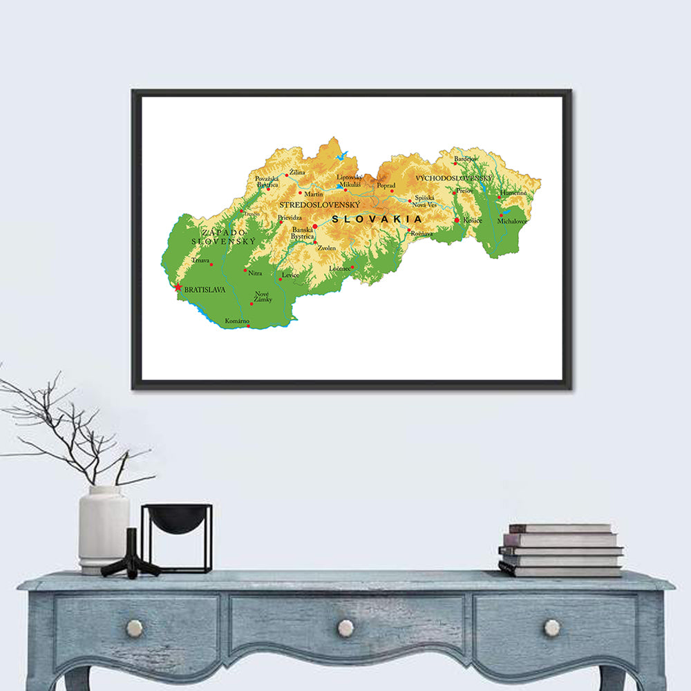 Slovakia Topographic Relief Map Wall Art in a room, landscape
