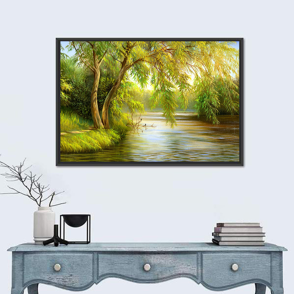 Summer Lake in the Woods Wall Art in a room, landscape