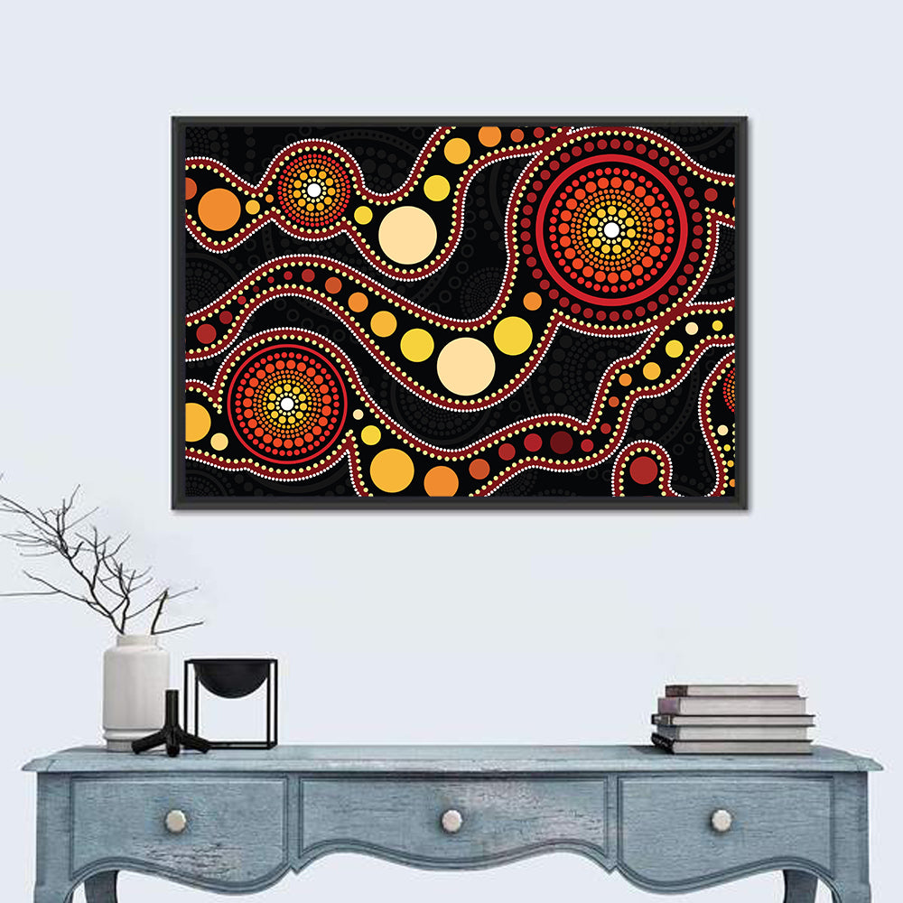 Aboriginal Dot Wall Art in a room, landscape