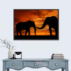 Elephants at Golden Sunset Wall Art