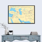 Southwest Asia Political Map, Cartographic Wall Art
