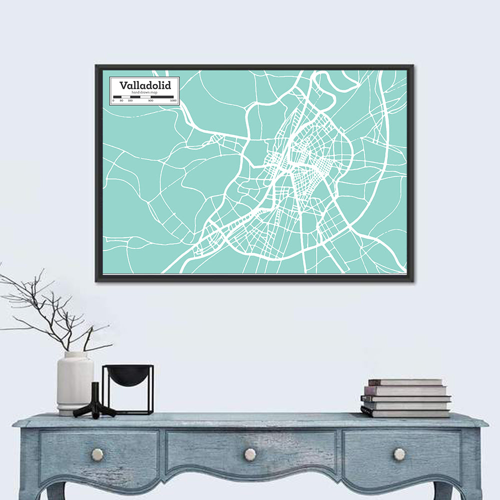 Valladolid Street Grid Map Wall Art in a room, landscape