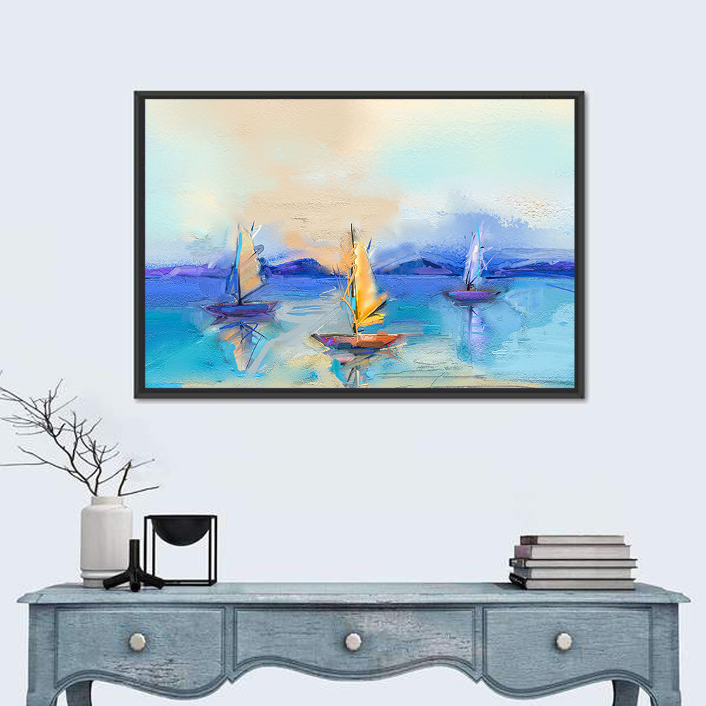 Three Sailboats at Sunset Wall Art