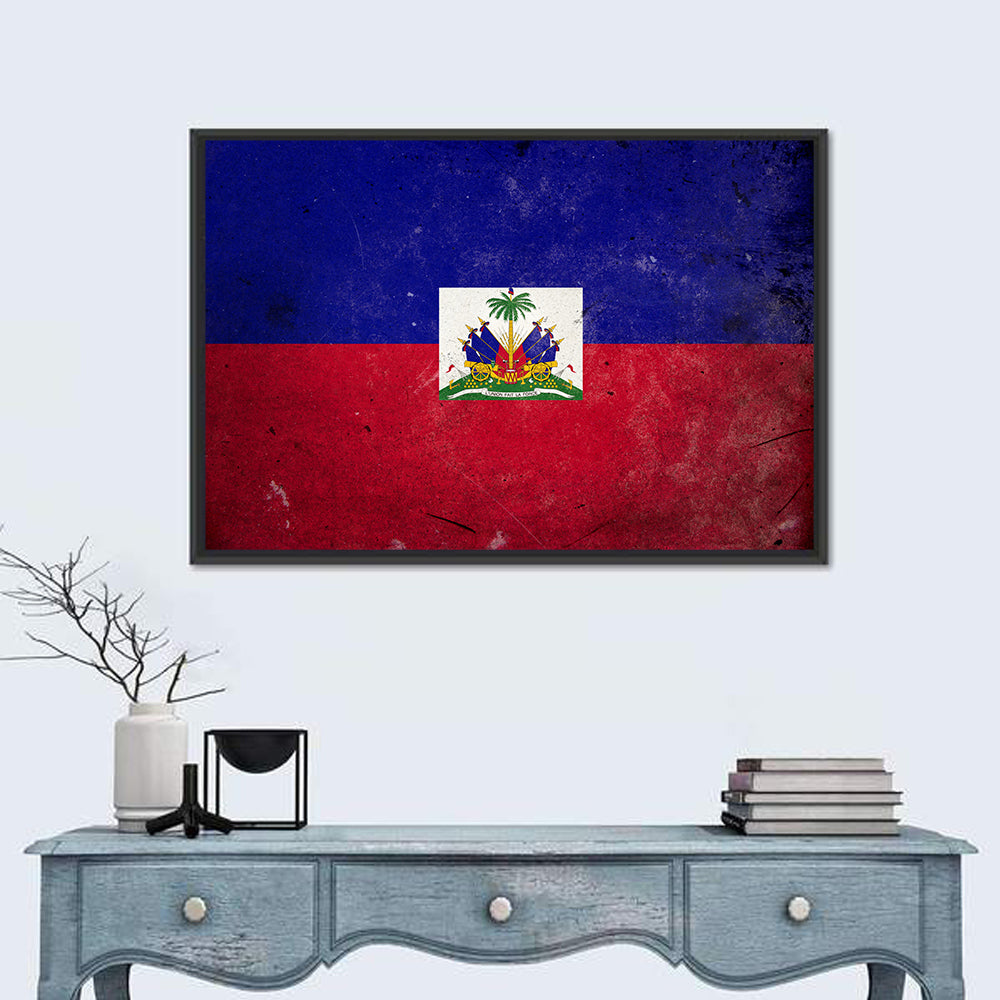 Haitian Flag with Distressed Emblem Wall Art