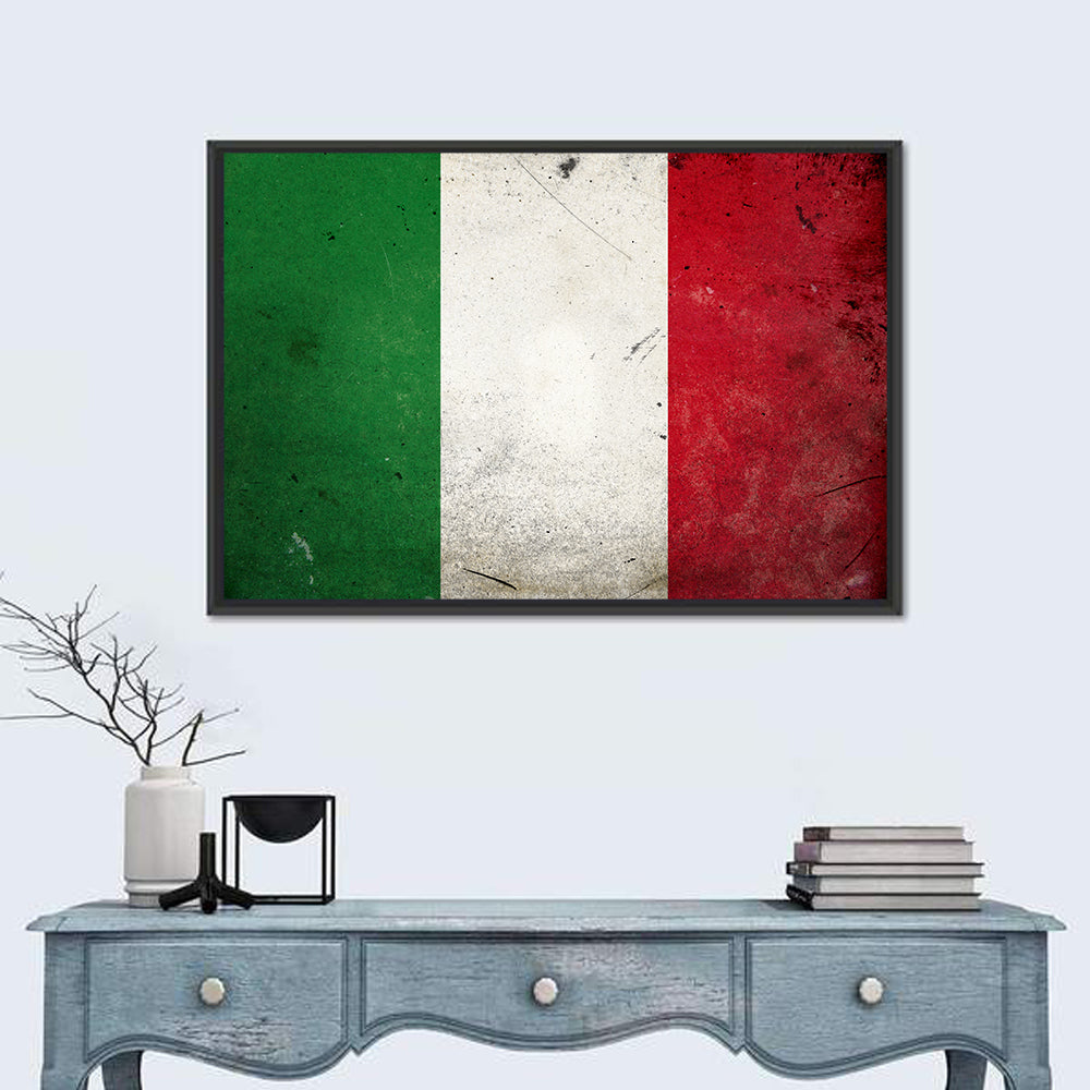 Distressed Italian Flag Wall Art in a room, landscape