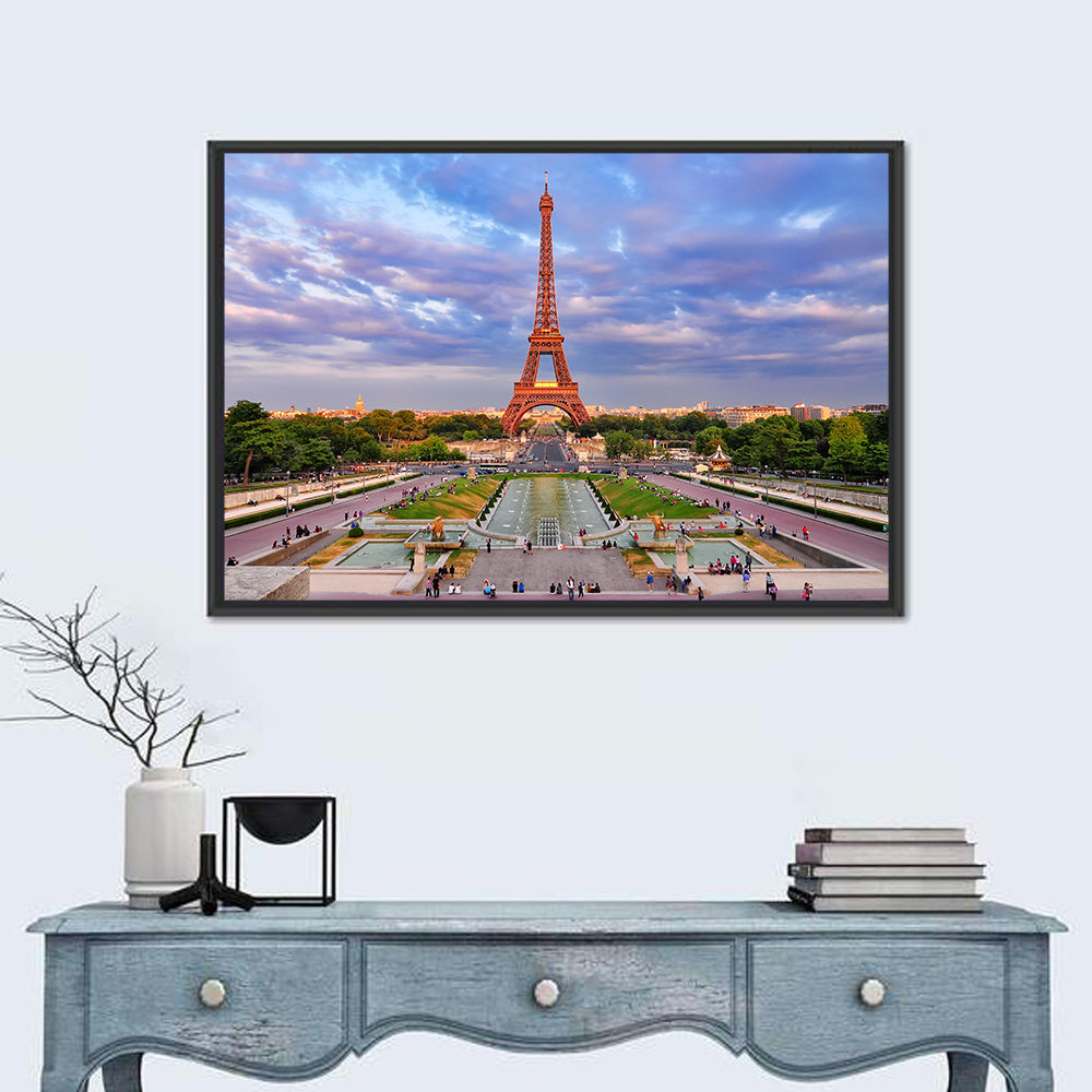 Eiffel Tower at Golden Hour Wall Art in a room, landscape