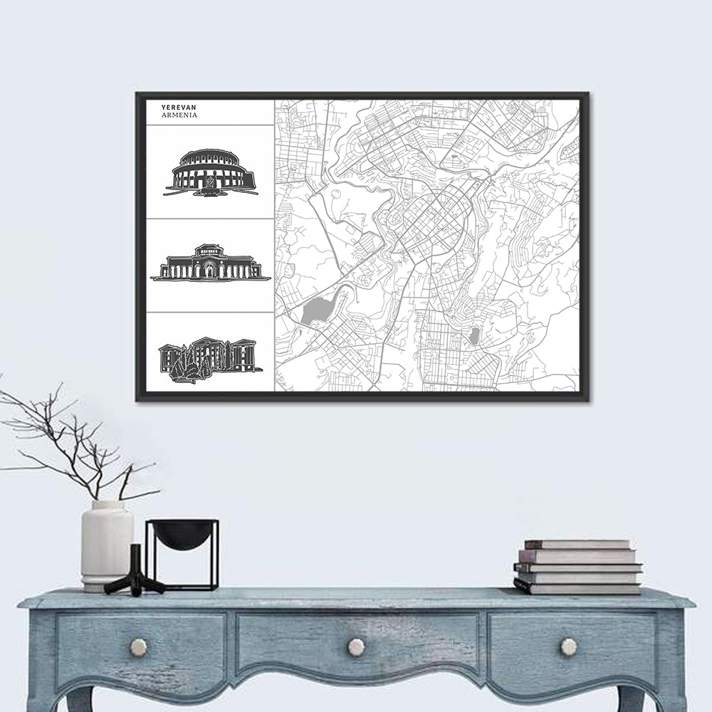 Yerevan City Map Diptych Wall Art in a room, landscape