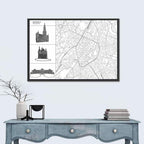 Brussels Map with Architectural Icons Wall Art