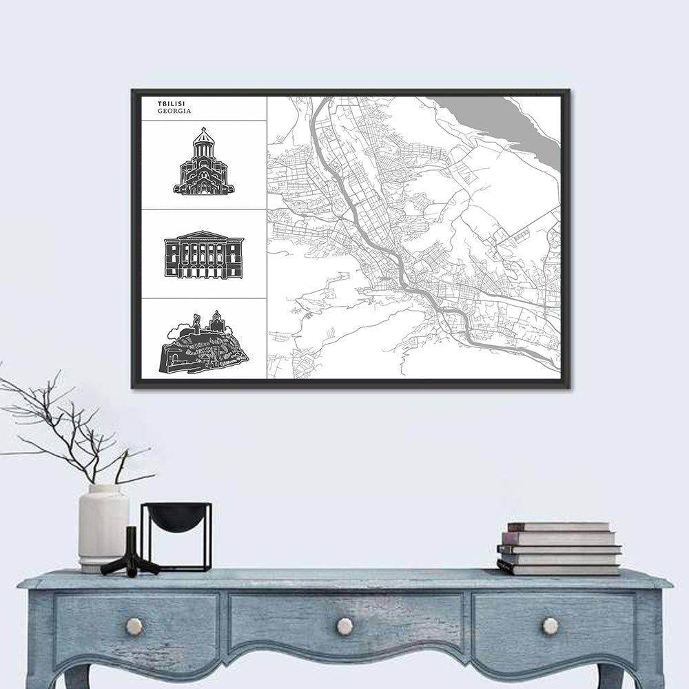 Tbilisi Map with Architectural Sidebar Wall Art