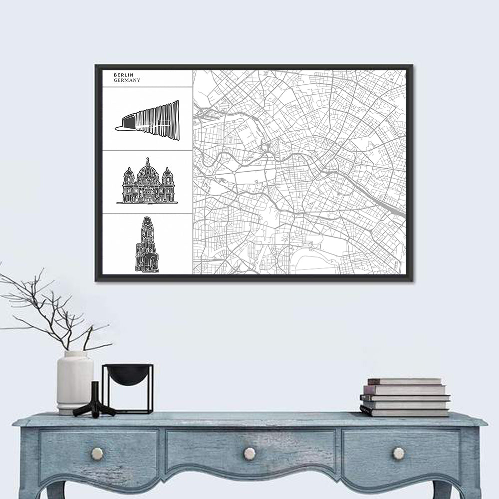 Berlin Map Line Wall Art in a room, landscape