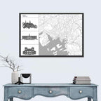 Oslo Map with Harbor Illustrations Wall Art