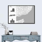 Lisbon Map with Architectural Icons Wall Art