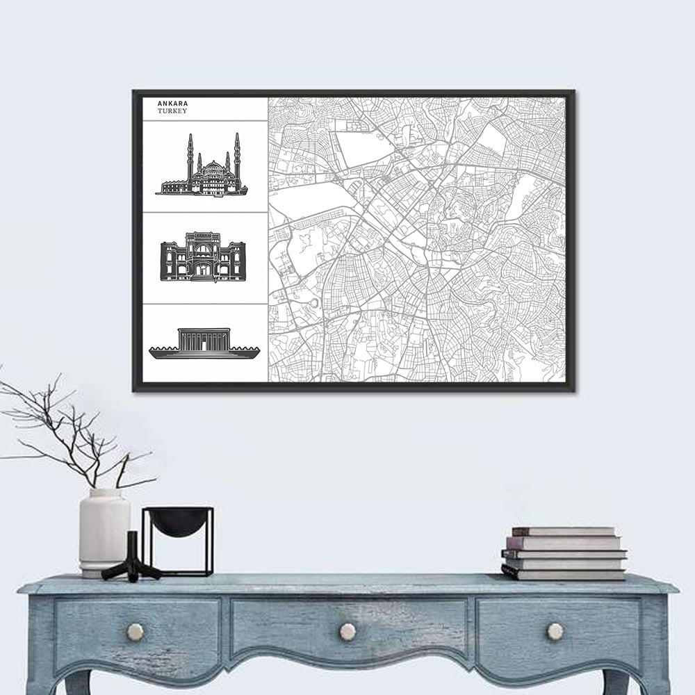 Ankara Map with Anıtkabir Silhouette Wall Art