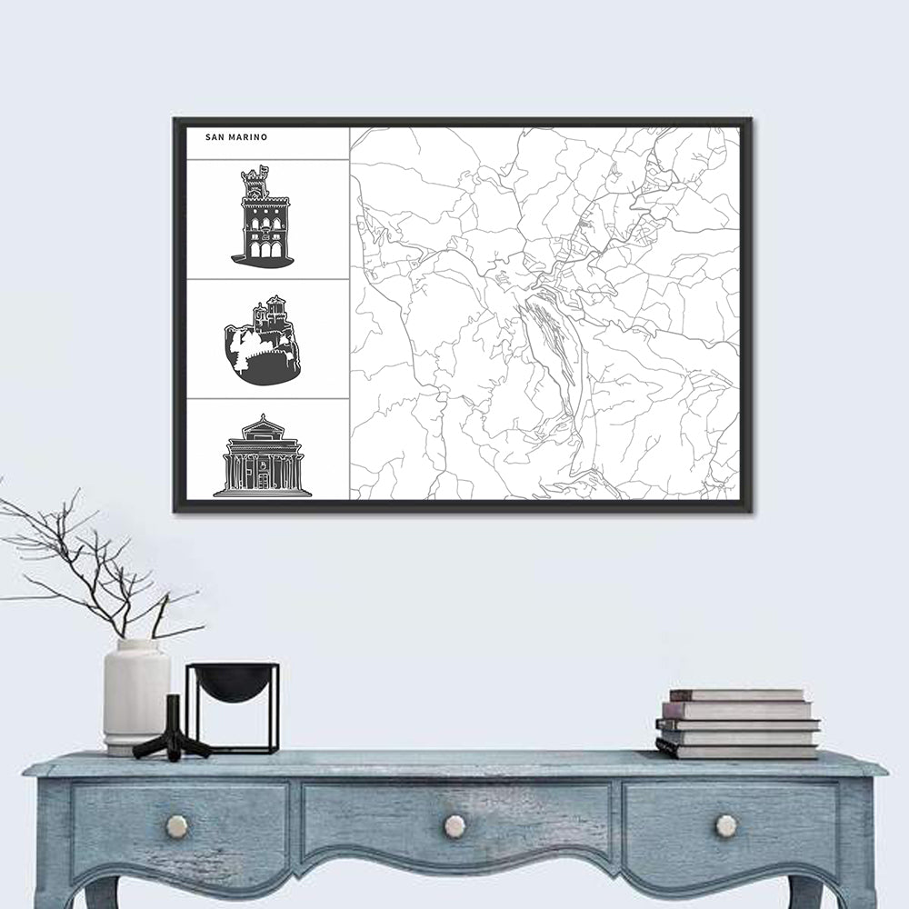 San Marino Map with Three Towers Wall Art