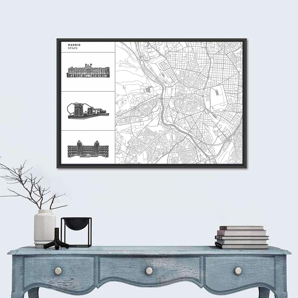 Madrid Map with Architectural Sidebar Wall Art