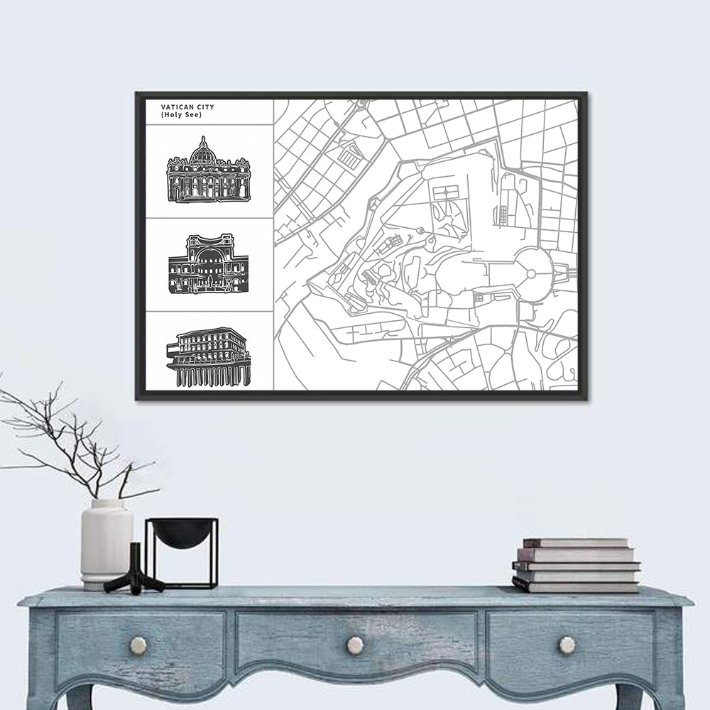 Vatican City Line Map Wall Art
