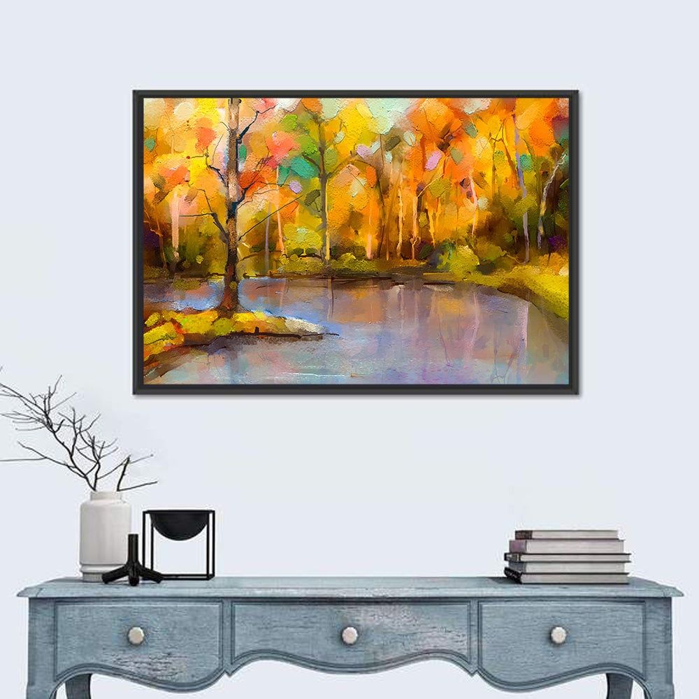 Golden Lake Island Tree Wall Art in a room, landscape