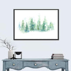 Misty Pine Forest Watercolor Wall Art