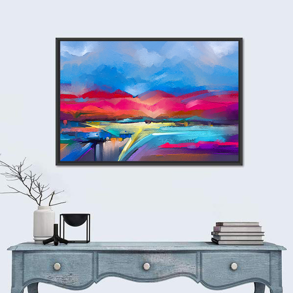 Impasto Mountains at Sunrise Wall Art in a room, landscape