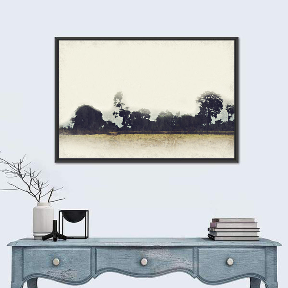 Faded Field with Silhouetted Trees Wall Art in a room, landscape