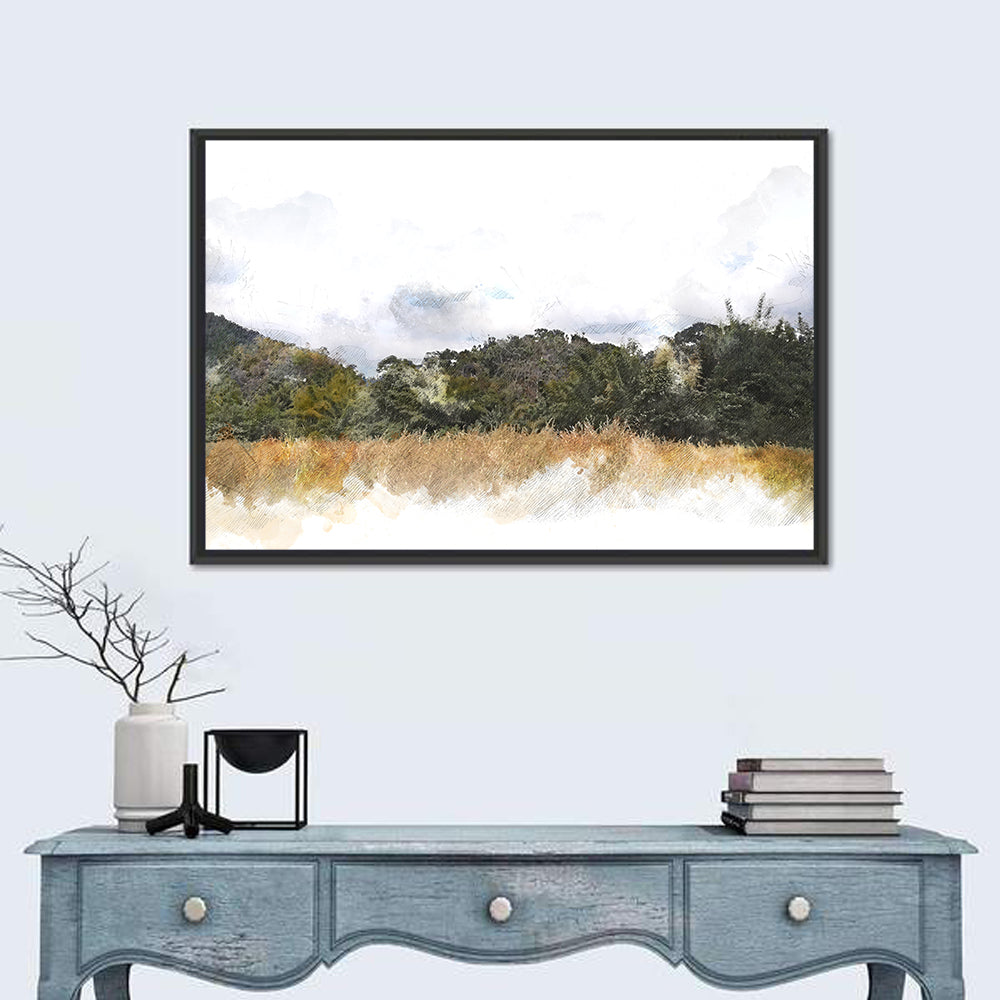 Golden Field Watercolor Illustration Wall Art
