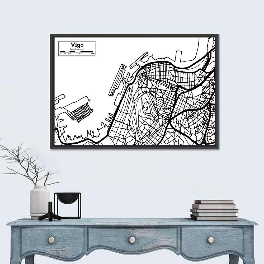 Vigo Aerial Map, Hand-drawn Wall Art in a room, landscape