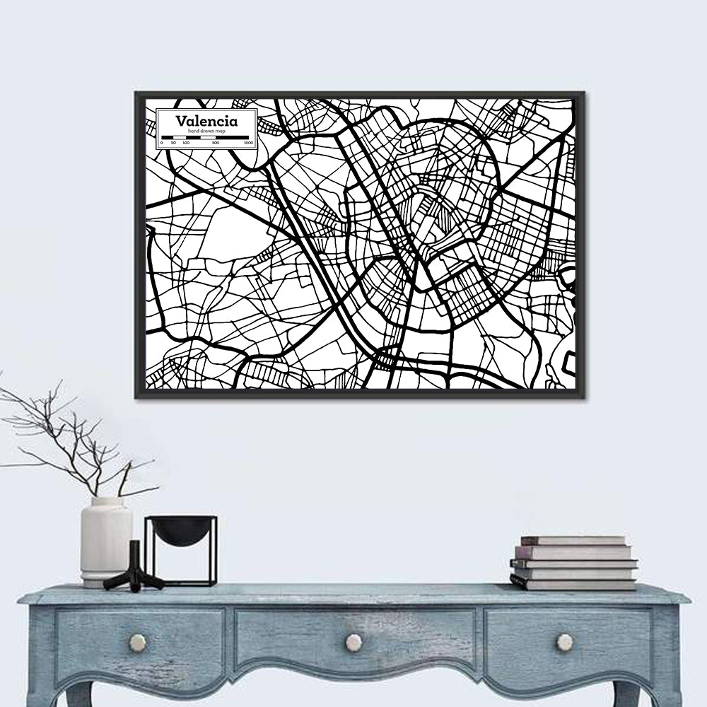 Valencia City Map Wall Art