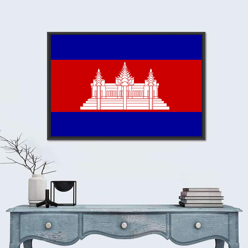 Cambodia Flag with Angkor Wat Emblem Wall Art