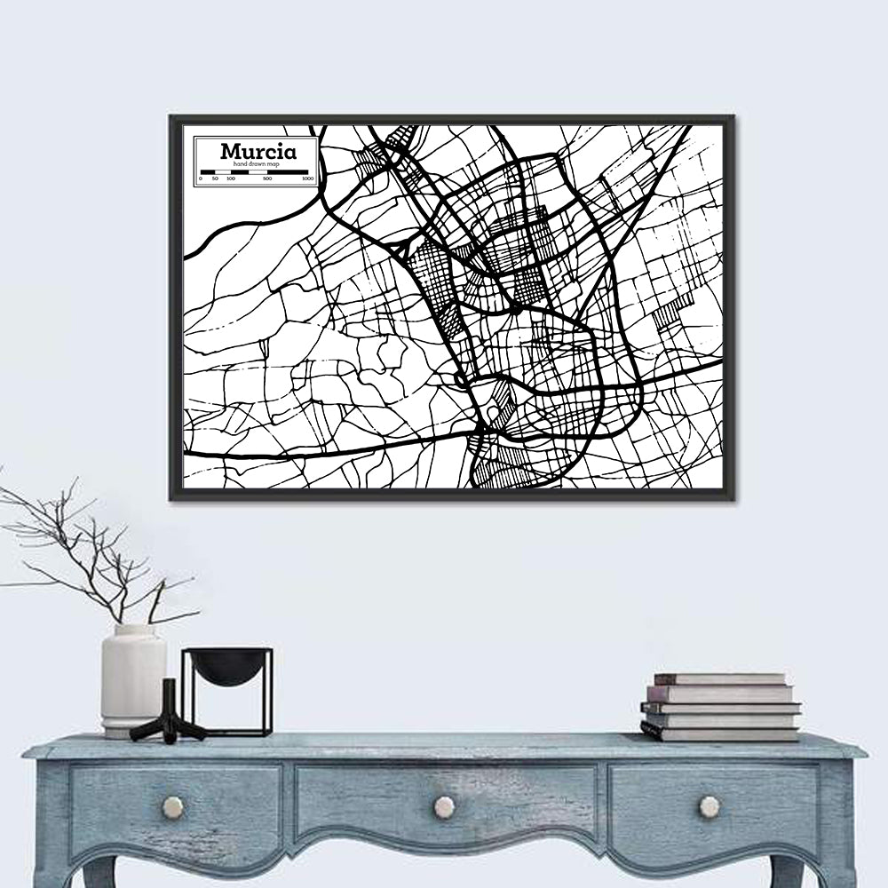 Murcia Schematic Map Wall Art in a room, landscape