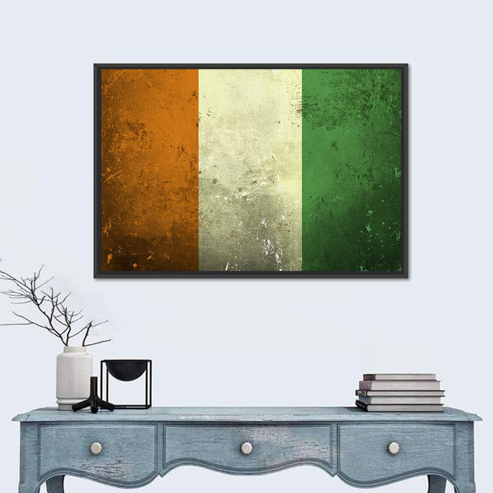 Ivory Coast Vintage Flag Wall Art in a room, landscape