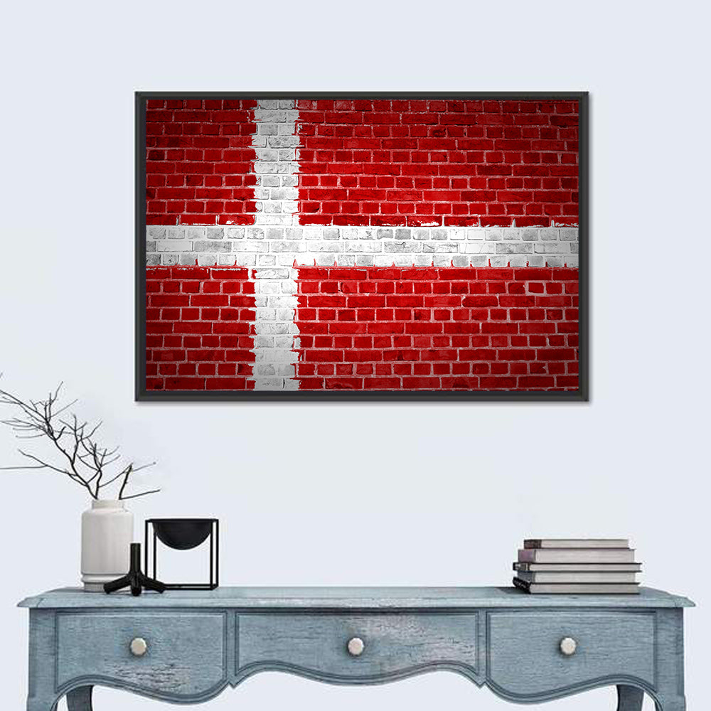 Denmark Flag on Weathered Brick Wall Art