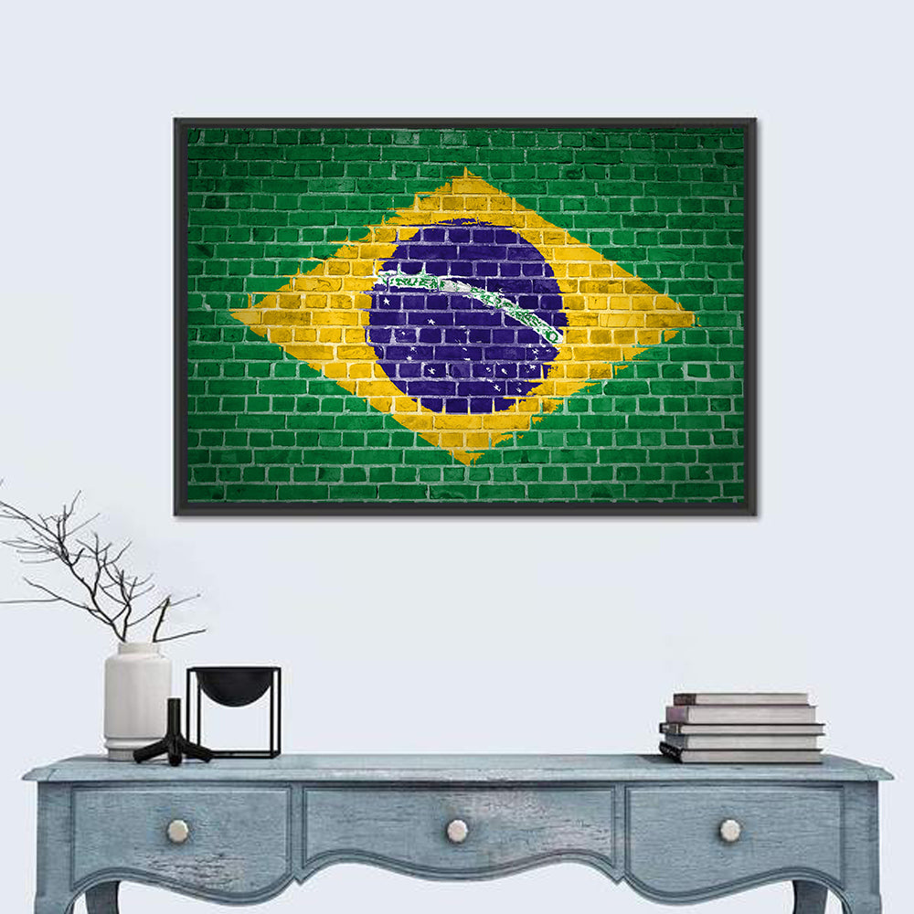 Brazilian Flag Brick Mural Wall Art in a room, landscape